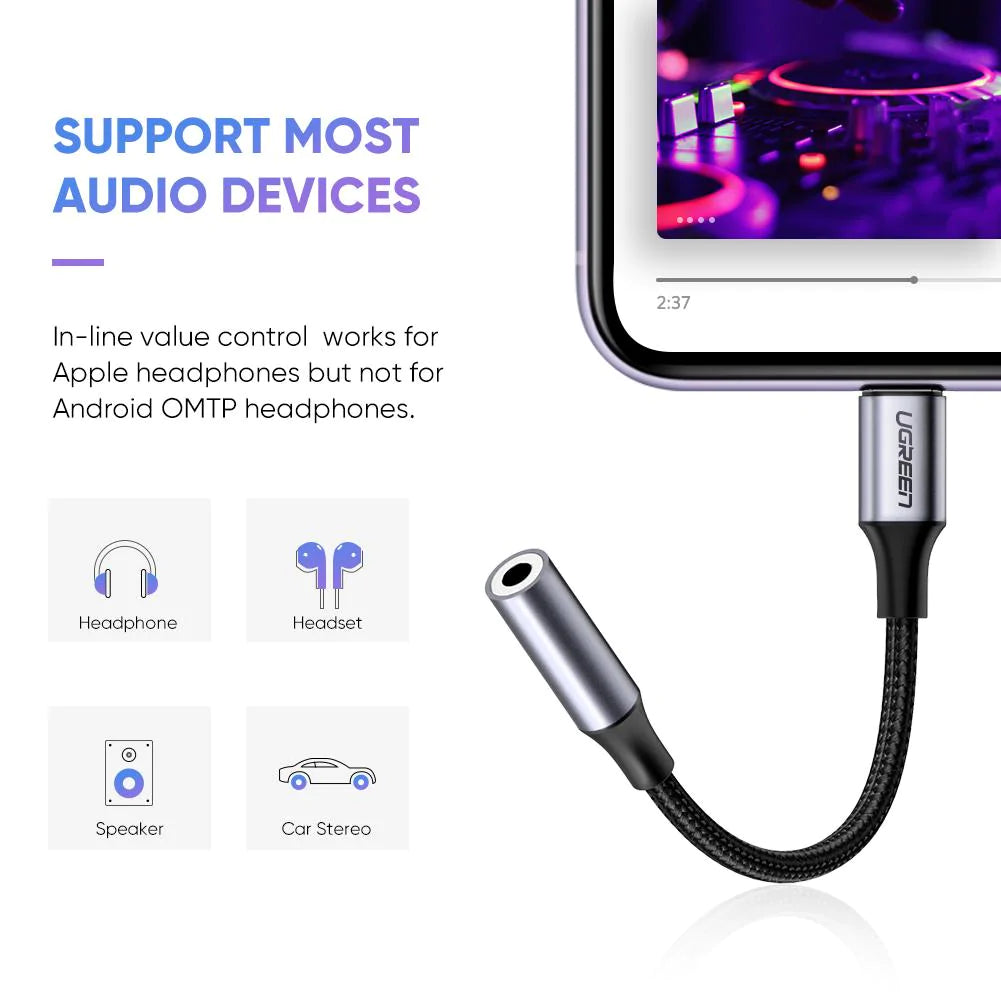 Adapter Audio Lightning - 3.5mm UGREEN US211 (30756), Czarny