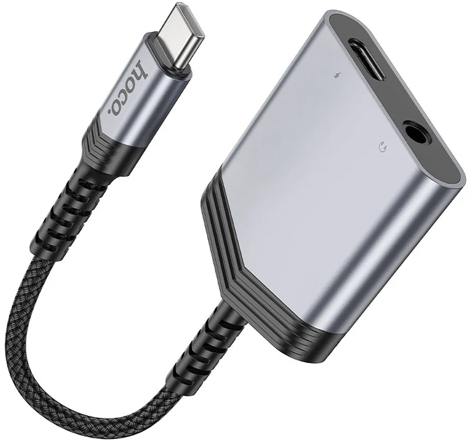 Adapter Audio USB-C - USB-C / 3.5mm HOCO LS39, Czarny