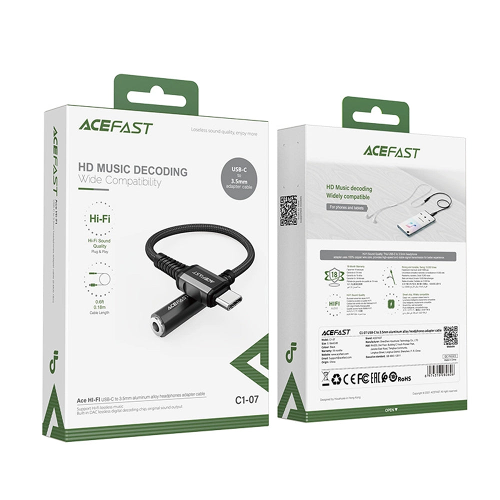 Adapter Audio USB-C - 3.5mm Acefast C1-07, Czarny
