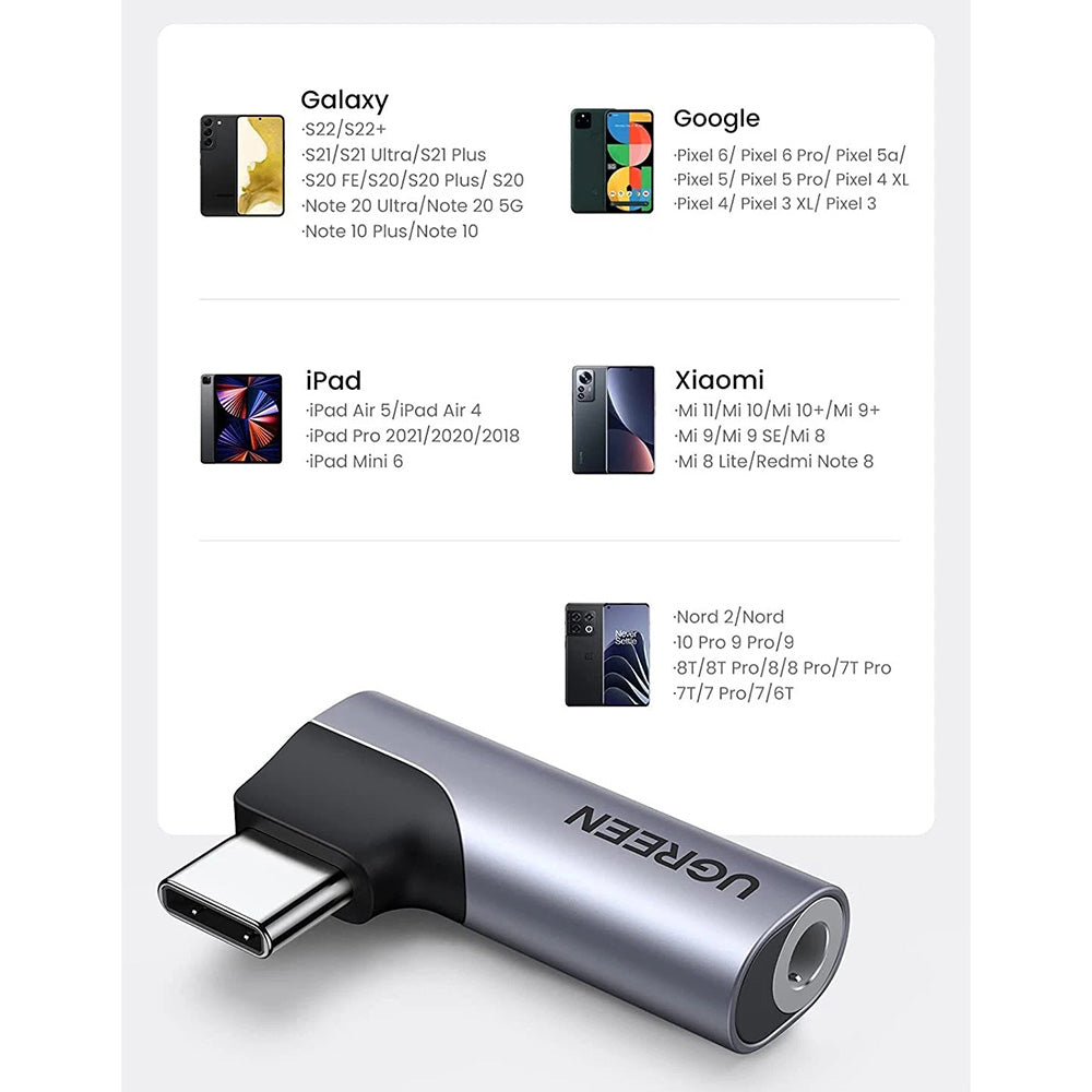 Adapter Audio USB-C - 3.5mm UGREEN CM460 (20194) Kątowy, Szary