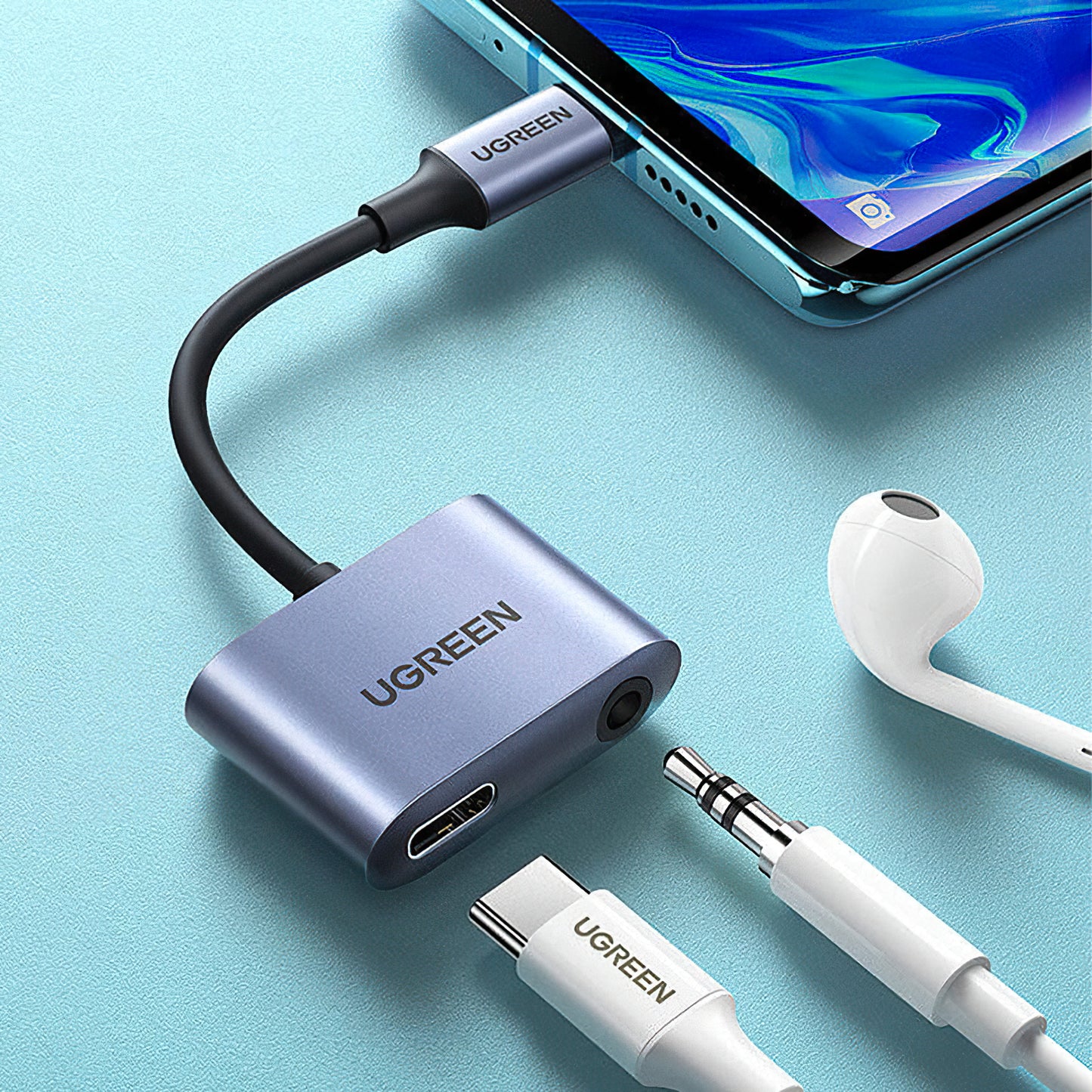 Adapter Audio USB-C - 3.5mm / USB-C UGREEN CM231, Szary