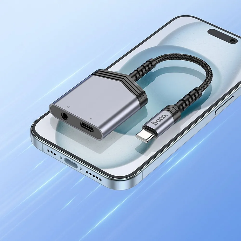 Adapter Audio USB-C - USB-C / 3.5mm HOCO LS39, Czarny