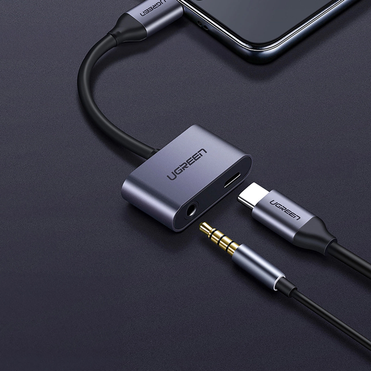 Adapter Audio USB-C - 3.5mm / USB-C UGREEN CM193, Szary