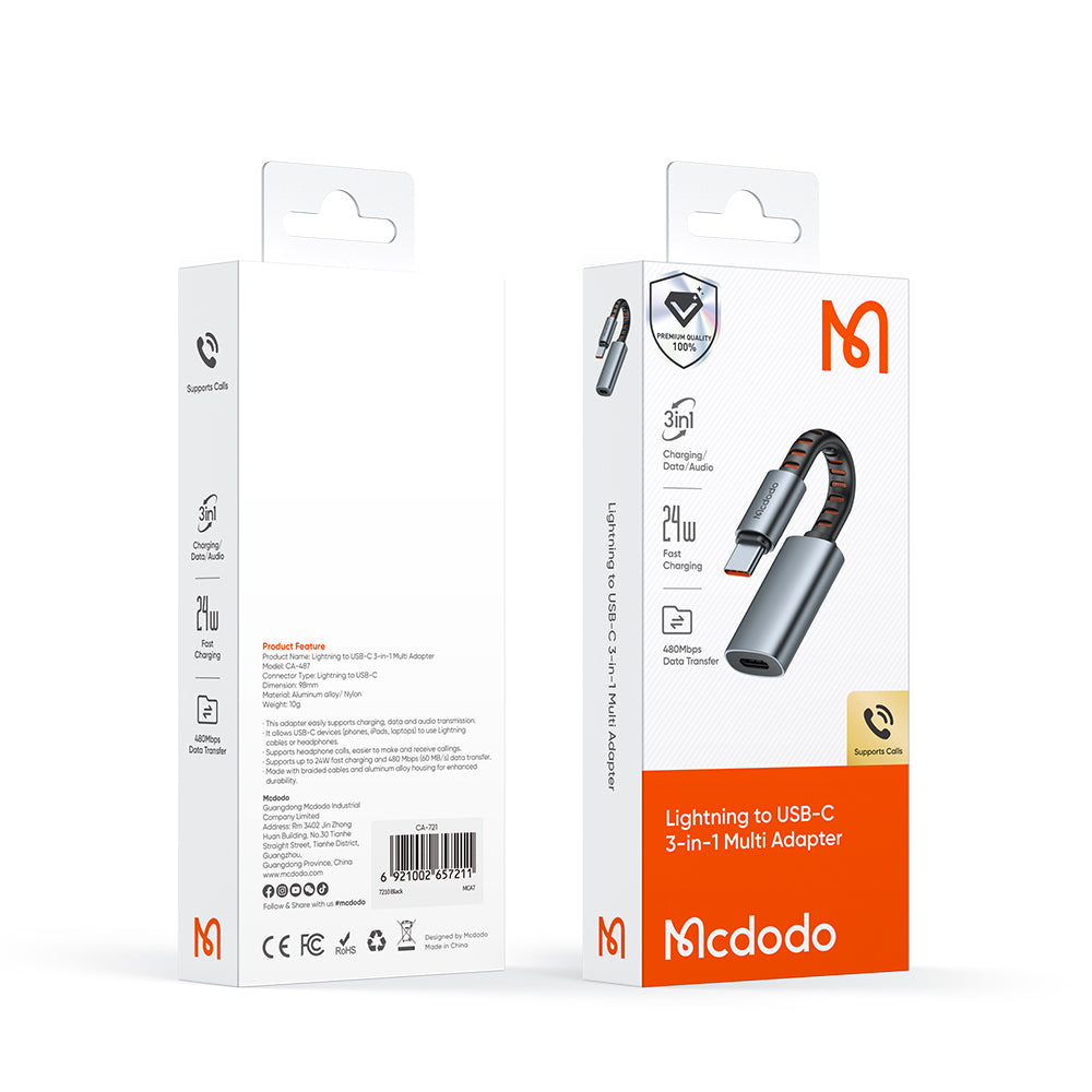 Adapter Audio USB-C - Lightning McDodo CA-4870, Szary
