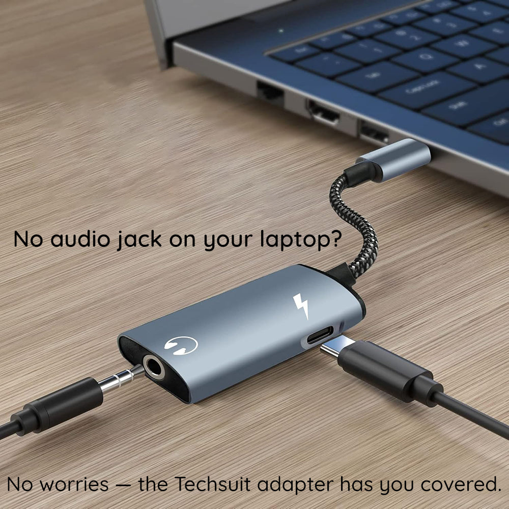 Adapter Audio USB-C - USB-C / 3.5mm Techsuit AC22 AcustiCore, Szary
