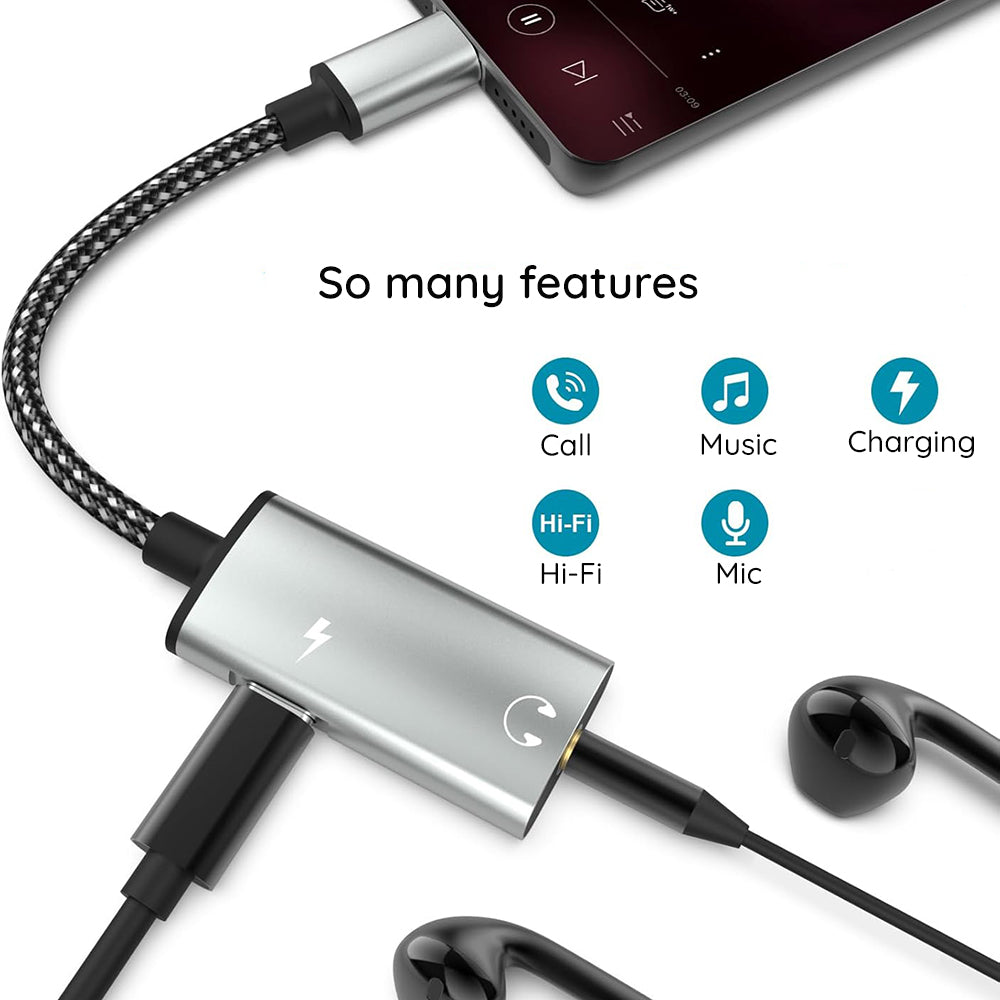 Adapter Audio USB-C - USB-C / 3.5mm Techsuit AC22 AcustiCore, Szary