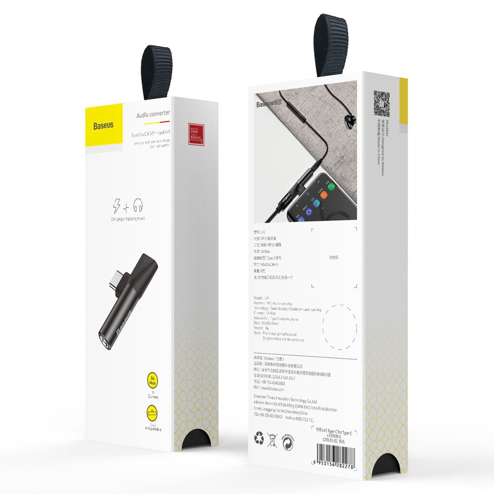 Adapter Audio USB-C - USB-C / 3.5mm Baseus L41, Czarny CATL41-01