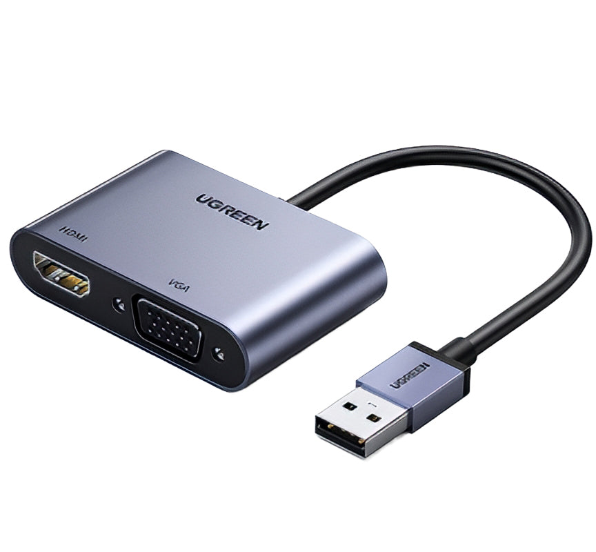 Adapter Wideo UGREEN CM449, USB-A - HDMI / VGA, Szary