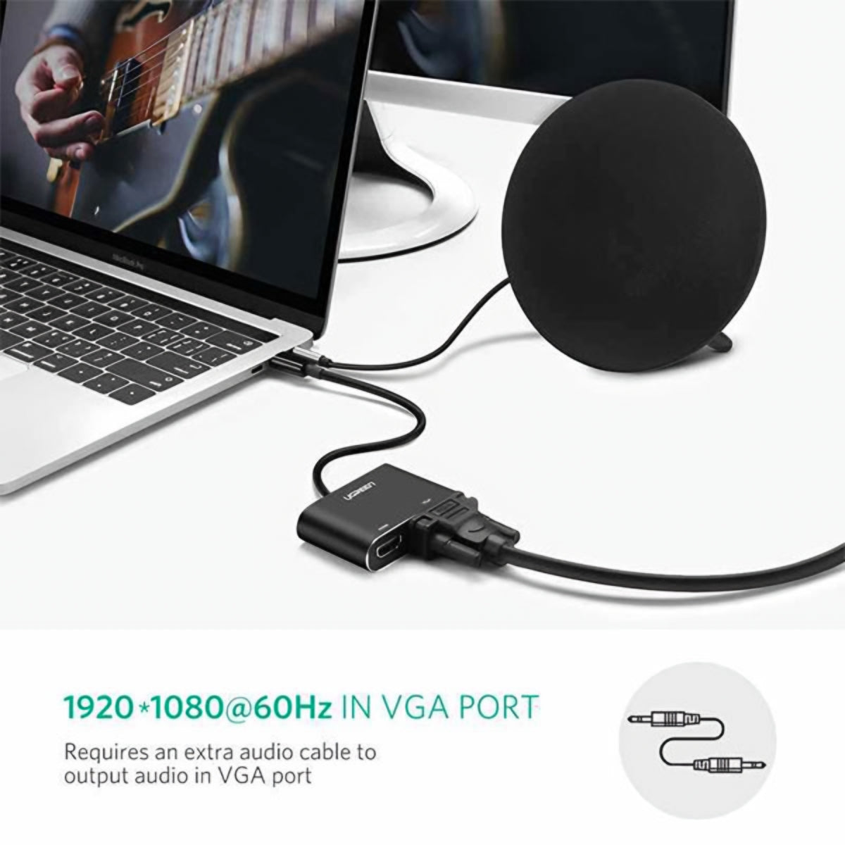 Adapter Wideo UGREEN CM449, USB-A - HDMI / VGA, Szary