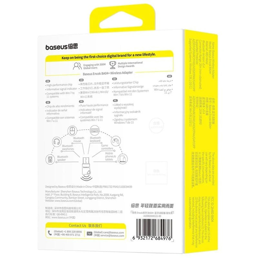 Adapter Bluetooth USB Baseus Encok BA04+, Czarny A10082600121-00