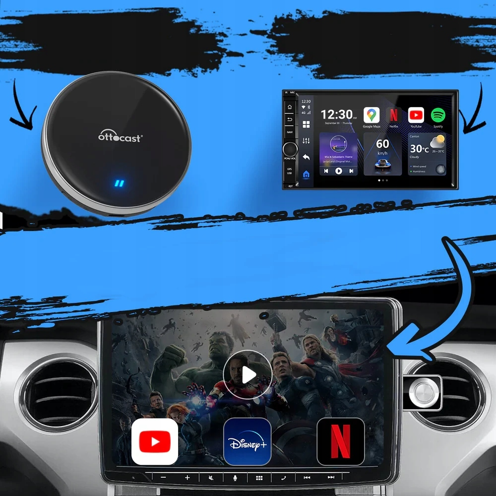 Adapter Carplay / Android Auto Wireless Ottocast OttoAibox P3 Lite dla serii Apple iPhone / Android