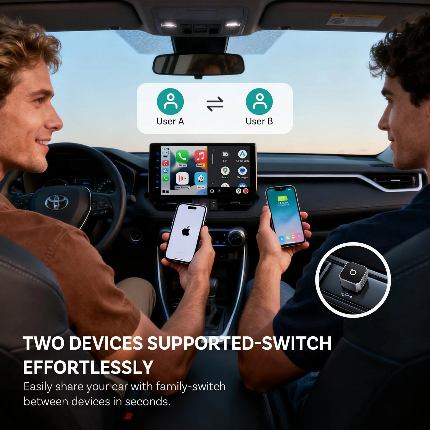 Bezprzewodowy adapter Carplay / Android Auto Ottocast Mini Cube Style C dla Apple iPhone / Android Series CP88-T3