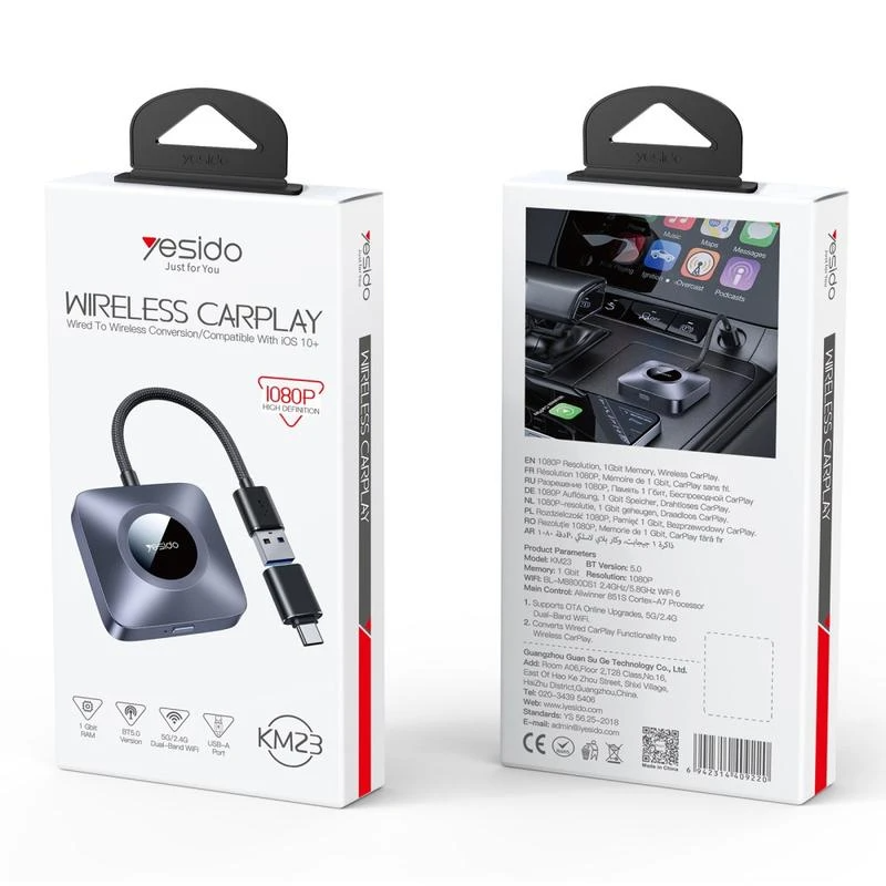 Bezprzewodowy adapter Carplay Yesido KM23 dla serii Apple iPhone