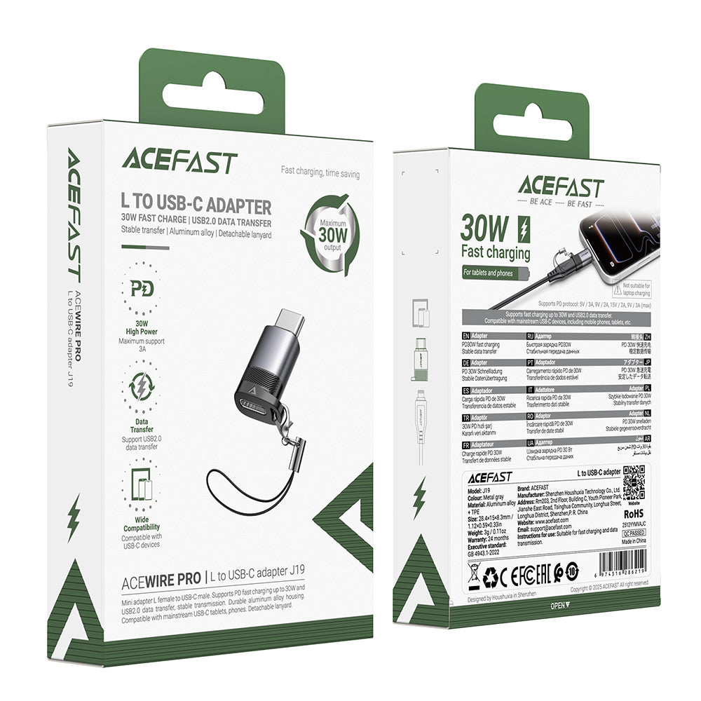Adapter Danych i Ładowania Lightning - USB-C Acefast J19, Szary