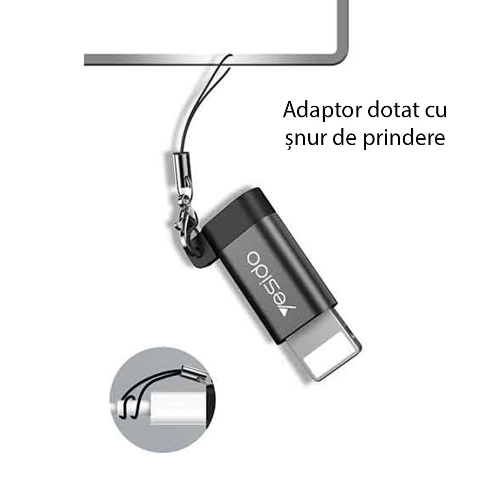 Adapter Danych i Ładowania microUSB - Lightning Yesido GS05, Czarny
