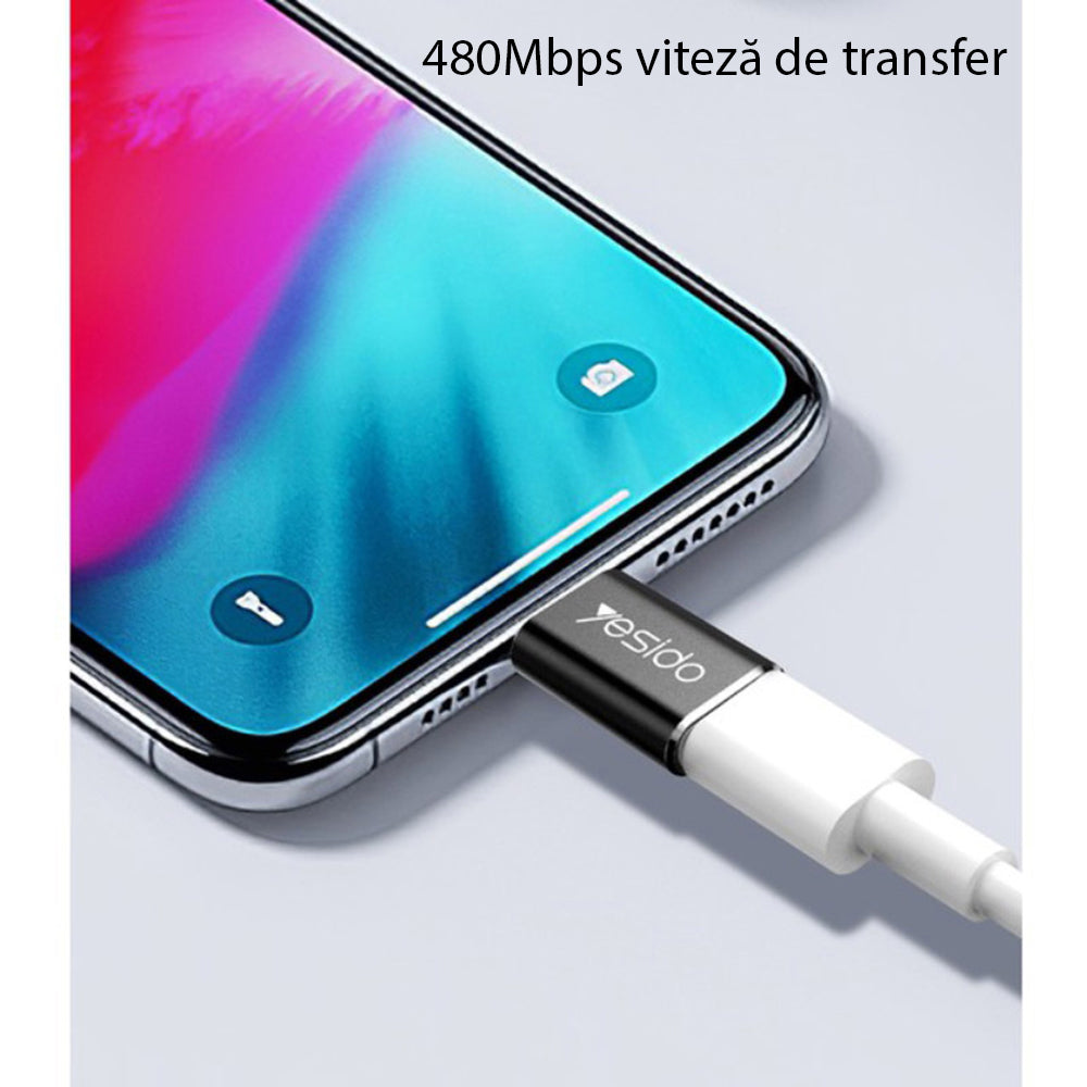 Adapter Danych i Ładowania microUSB - Lightning Yesido GS05, Czarny