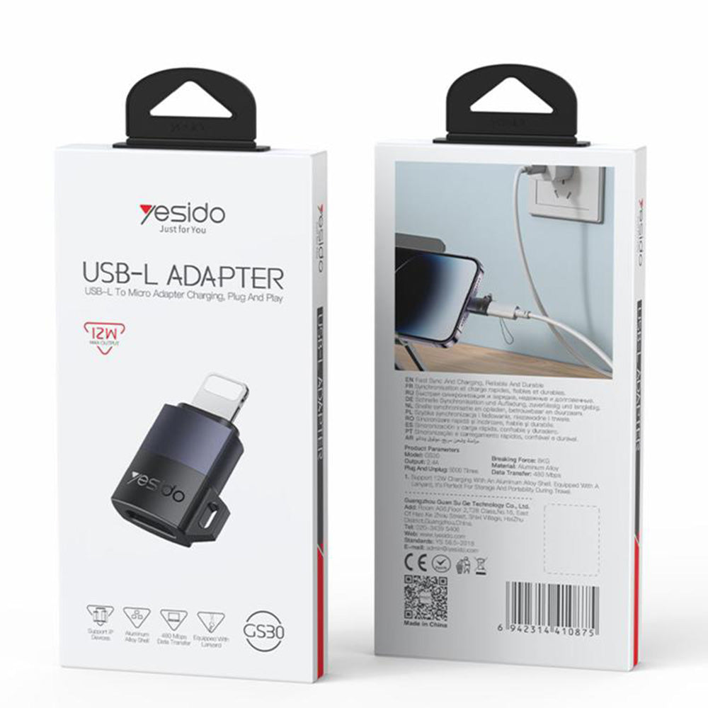Adapter Danych i Ładowania microUSB - Lightning Yesido GS30, Szary