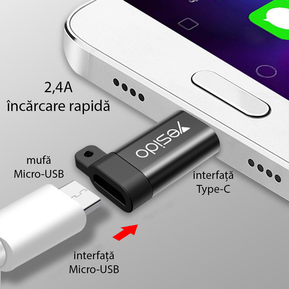 Adapter Danych i Ładowania microUSB - USB-C Yesido GS04, Czarny