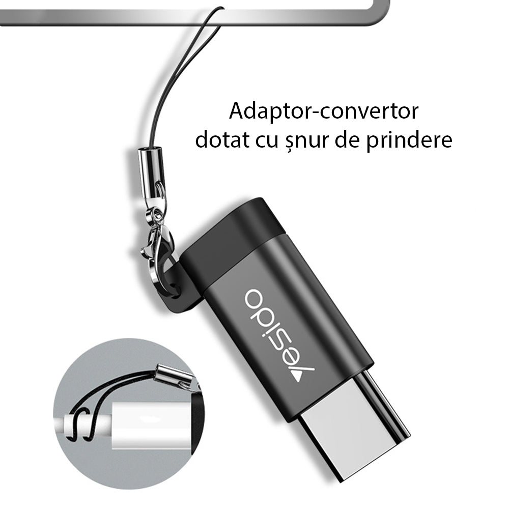 Adapter Danych i Ładowania microUSB - USB-C Yesido GS04, Czarny