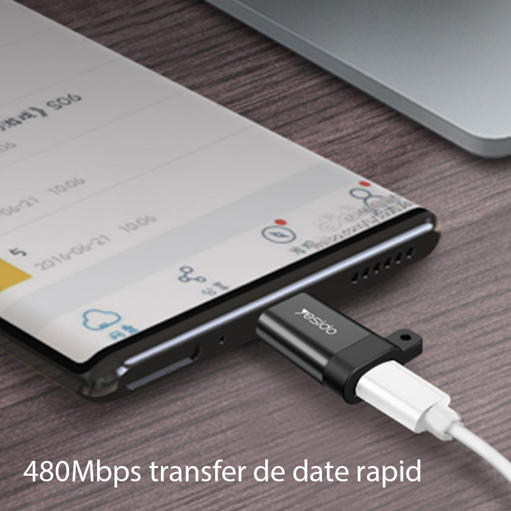 Adapter Danych i Ładowania microUSB - USB-C Yesido GS04, Czarny