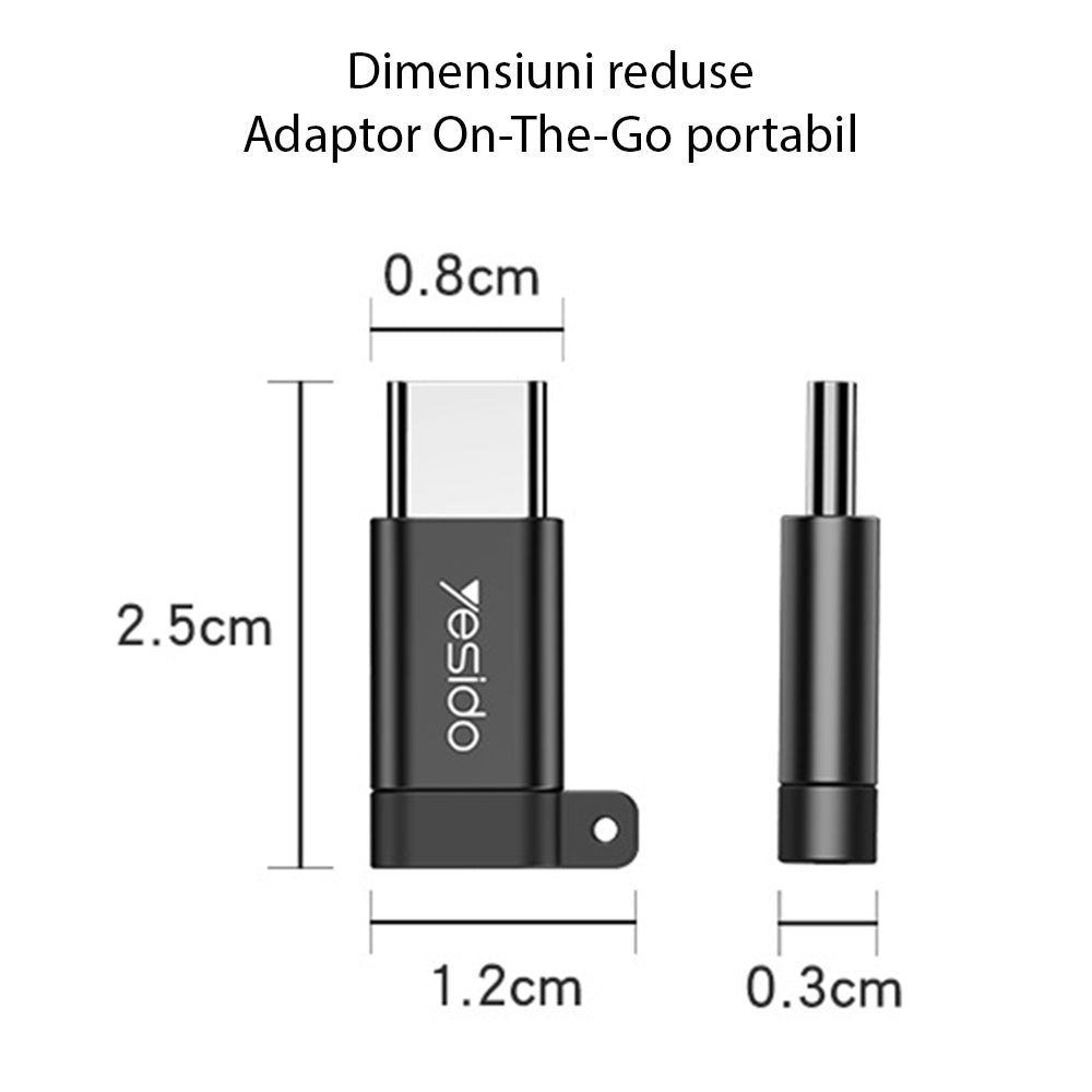 Adapter Danych i Ładowania microUSB - USB-C Yesido GS04, Czarny