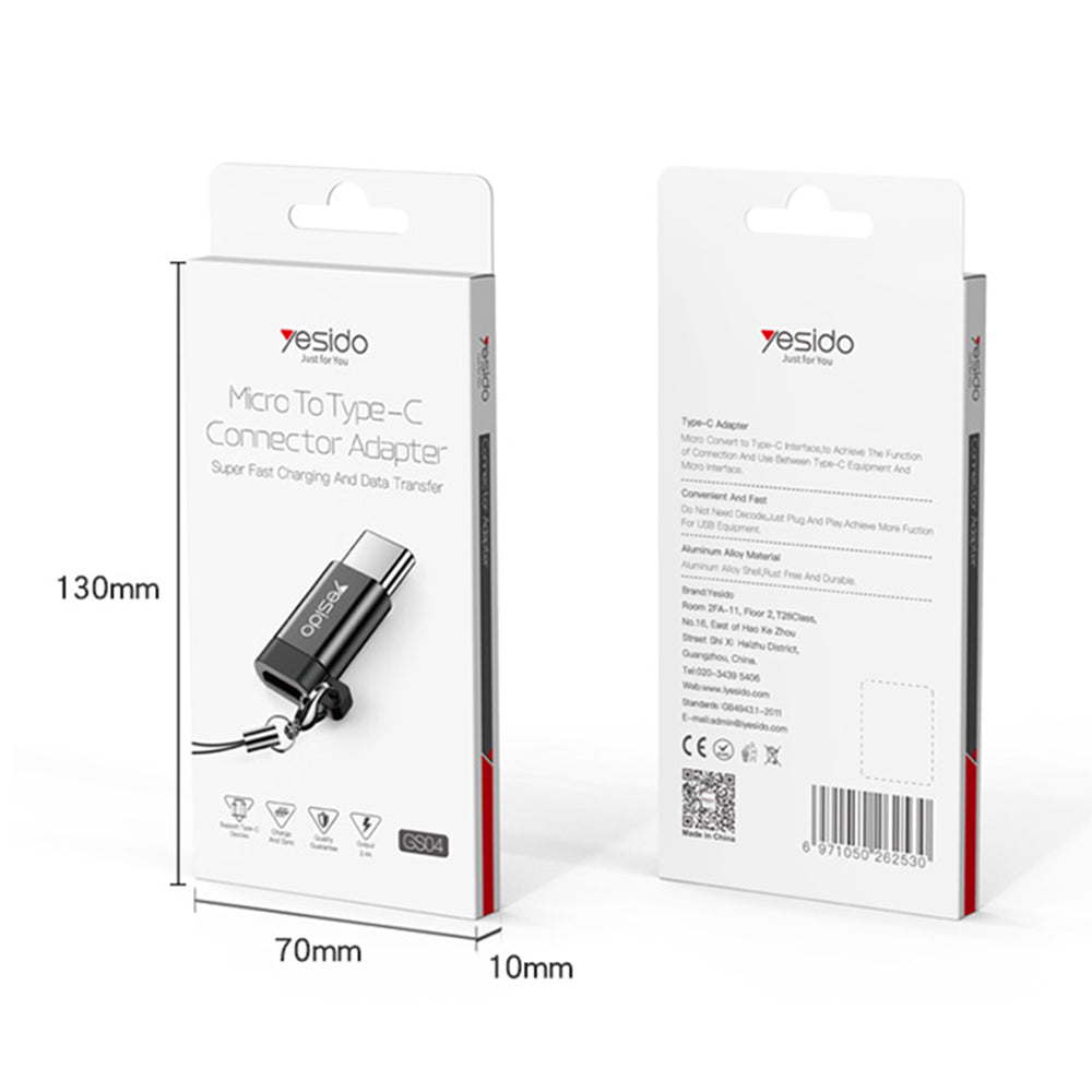 Adapter Danych i Ładowania microUSB - USB-C Yesido GS04, Czarny