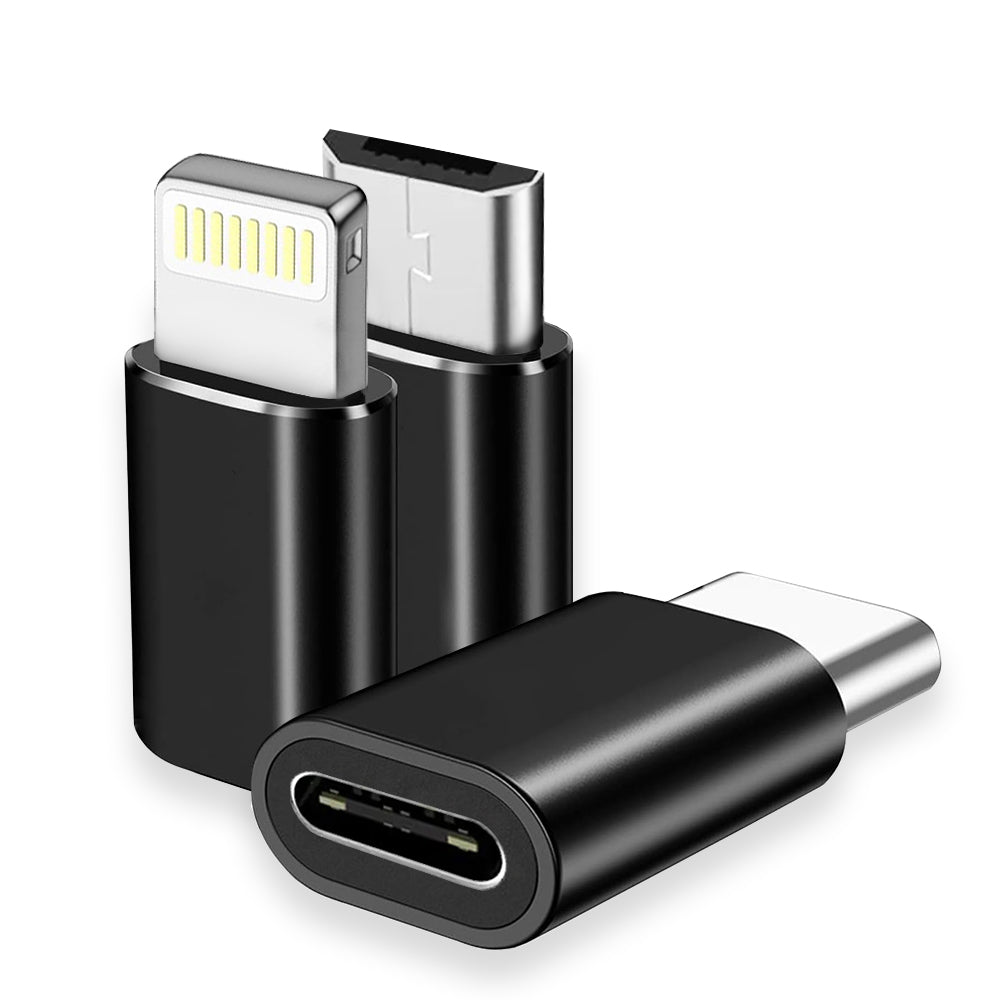 USB-C Data and Charging Adapter - Lightning / microUSB / USB-A Techsuit A19 TriFlashX 3in1, Black