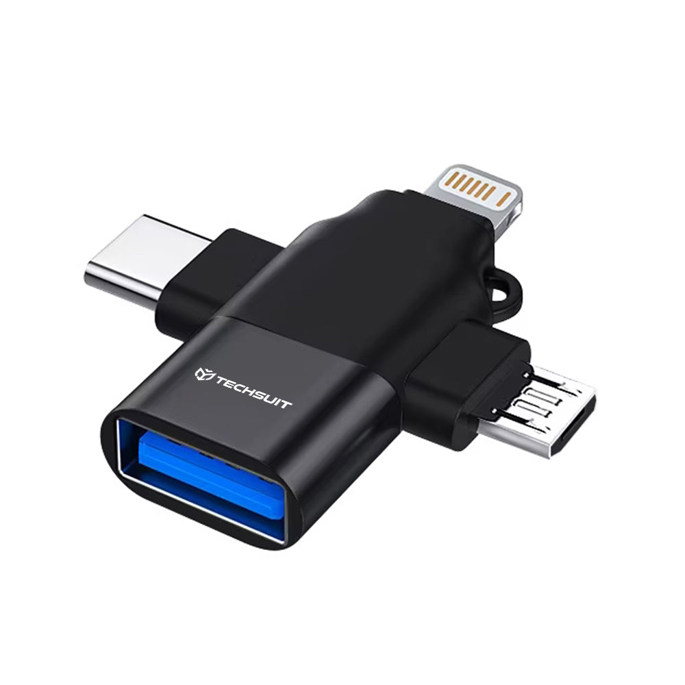 Adapter OTG Lightning / microUSB / USB-C - USB-A Techsuit A17 SoundVoltX, Czarny