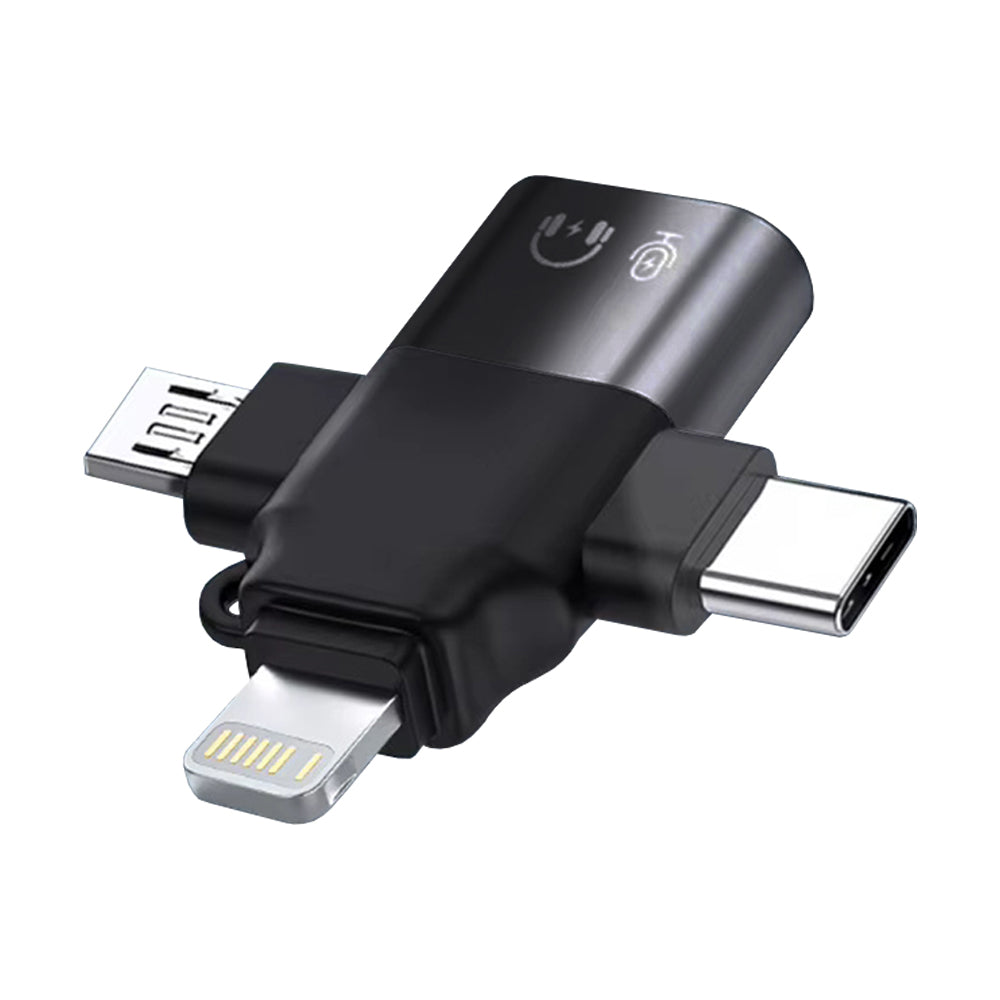 Adapter OTG Lightning / microUSB / USB-C - USB-A Techsuit A17 SoundVoltX, Czarny