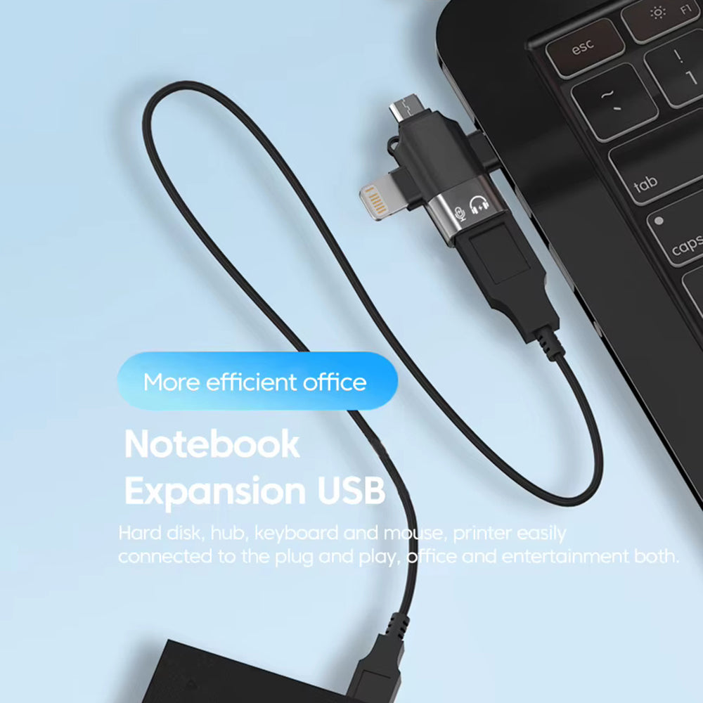 Adapter OTG Lightning / microUSB / USB-C - USB-A Techsuit A17 SoundVoltX, Czarny