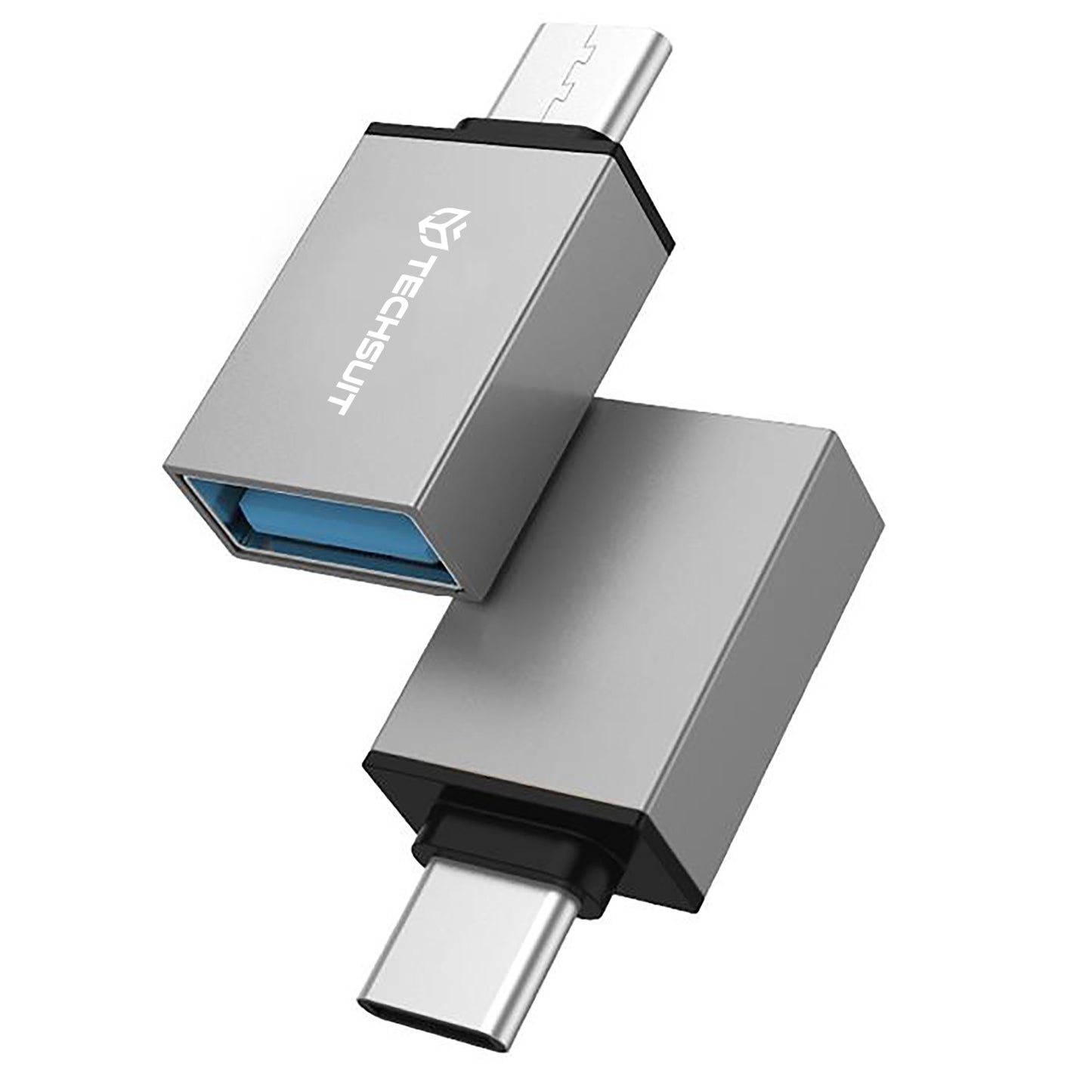 Adapter OTG microUSB / USB-C - USB-A Techsuit A13 DuoVoltX, Szary, Zestaw 2 sztuki