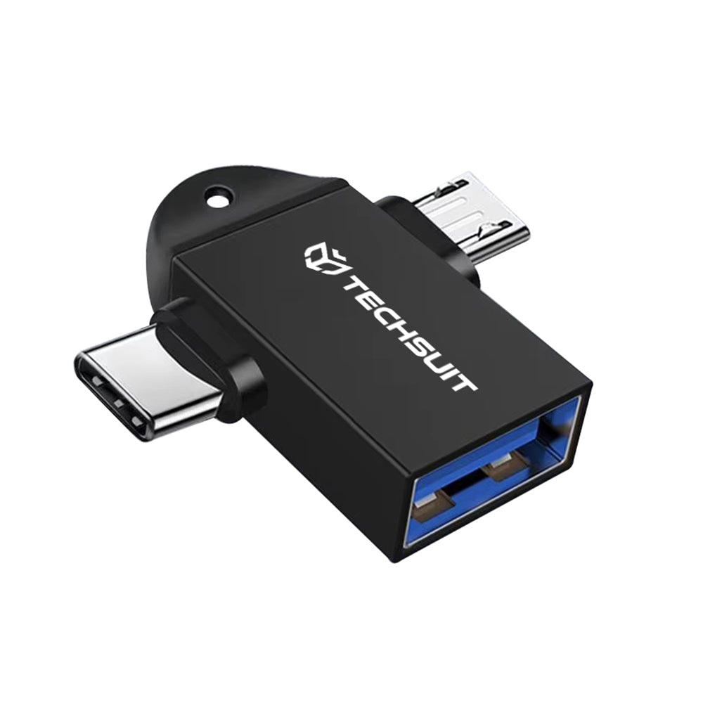 Adapter OTG microUSB / USB-C - USB-A Techsuit A16 TwoVoltX, Czarny