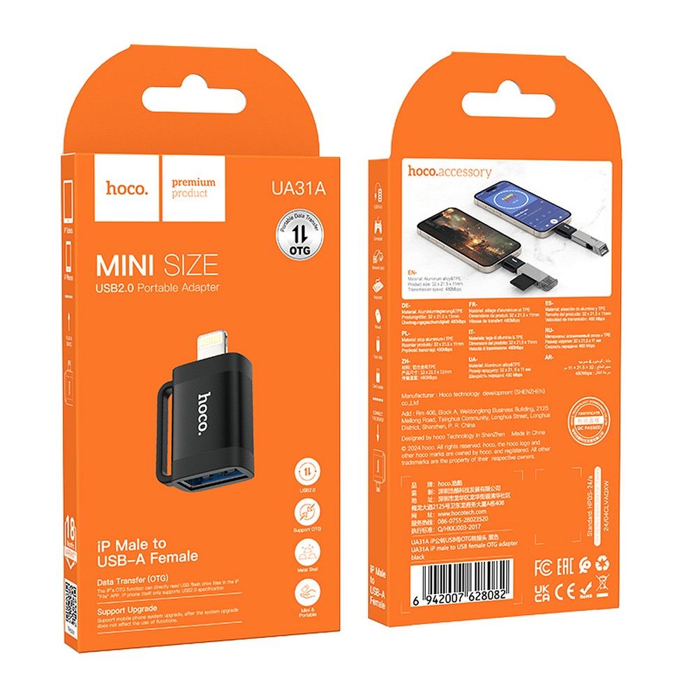 Adapter OTG Lightning - USB-A HOCO UA31A, Czarny