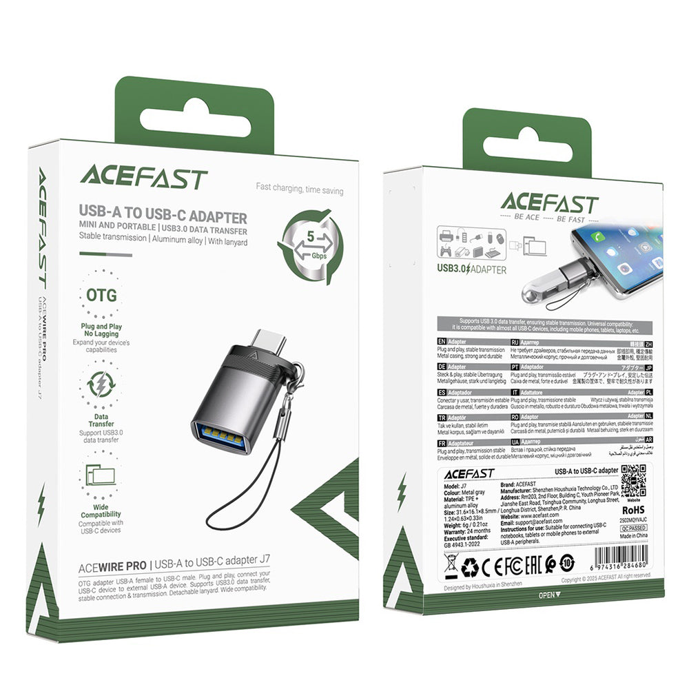 Adapter OTG USB-C - USB-A Acefast J7, Szary