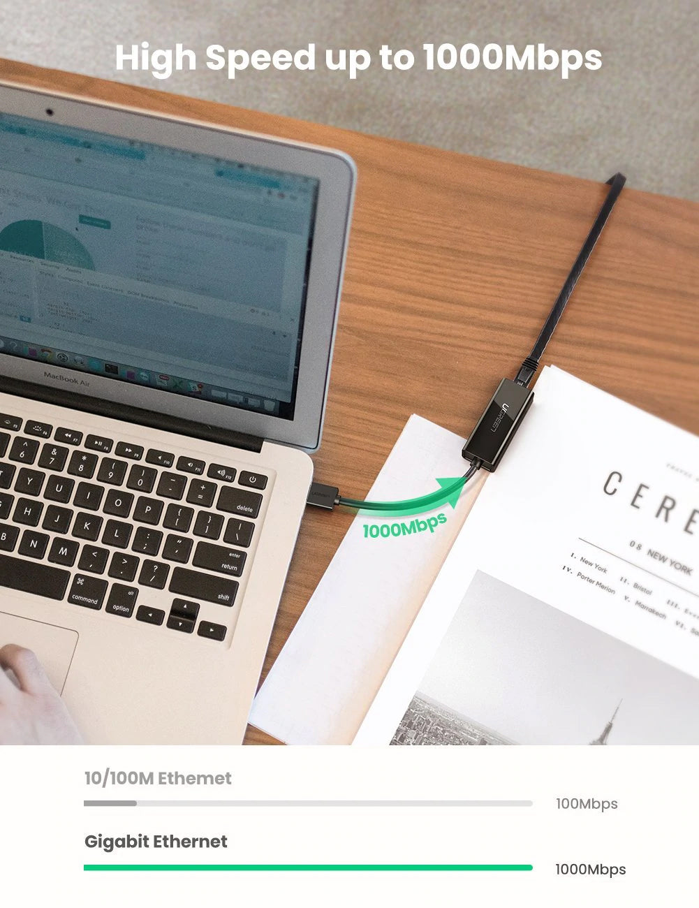 Karta sieciowa UGREEN CR111, RJ45, USB 3.0, Czarny