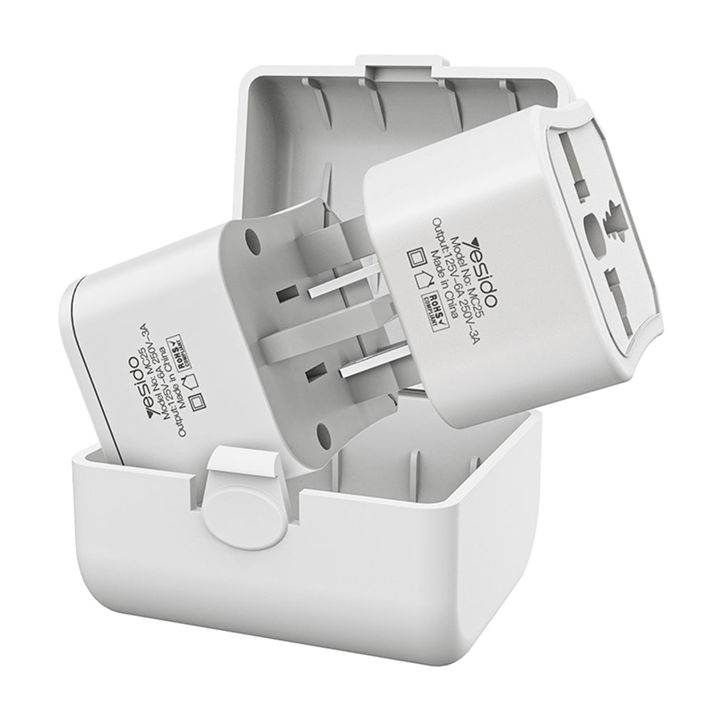 Adapter Sieciowy Yesido MC25 Travel CN/ US / EU / UK, Biały