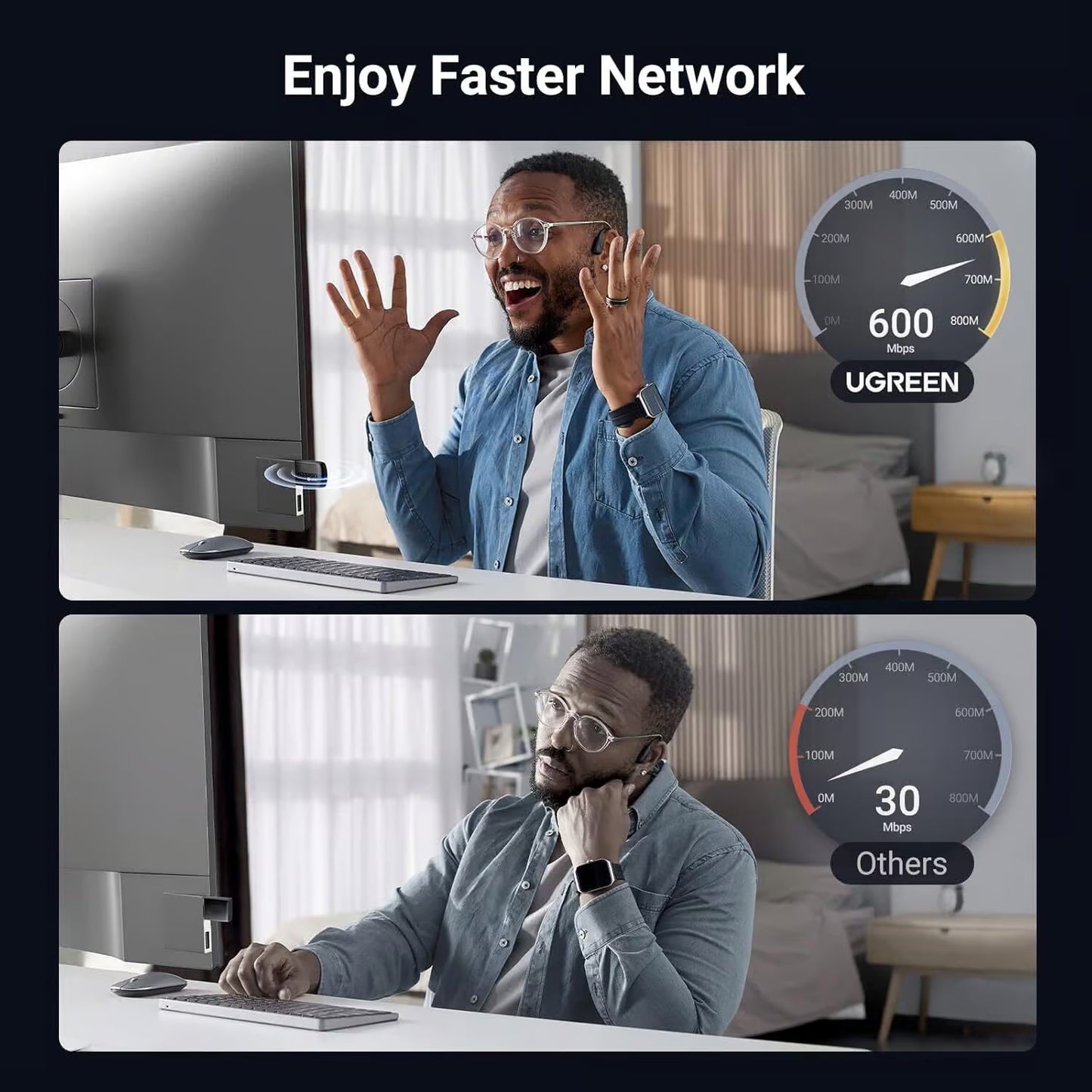 Adapter bezprzewodowy UGREEN CM762 (35264), Dual Band, Wi-Fi 6, 600Mbps, Czarny