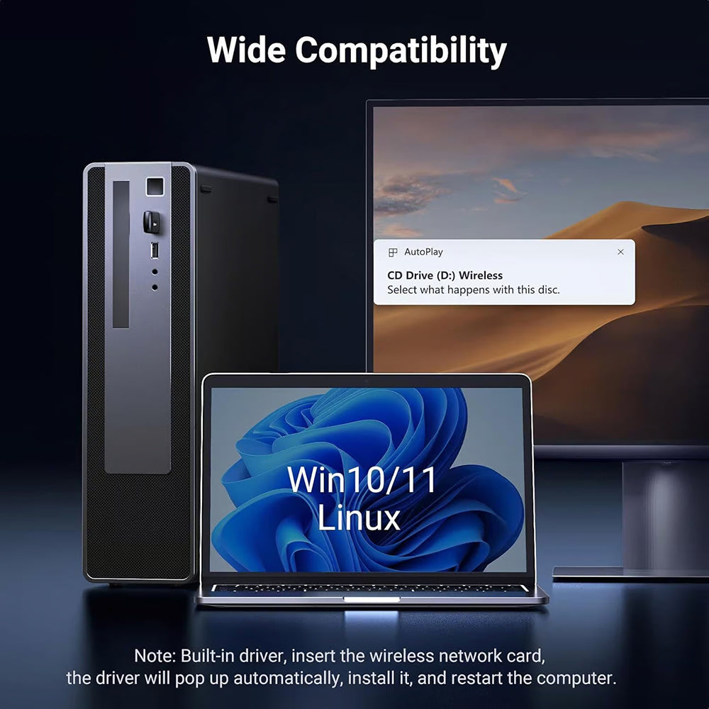 Adapter bezprzewodowy UGREEN CM762 (35264), Dual Band, Wi-Fi 6, 600Mbps, Czarny