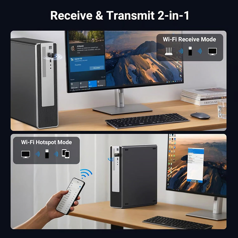 Adapter bezprzewodowy UGREEN CM762 (35264), Dual Band, Wi-Fi 6, 600Mbps, Czarny