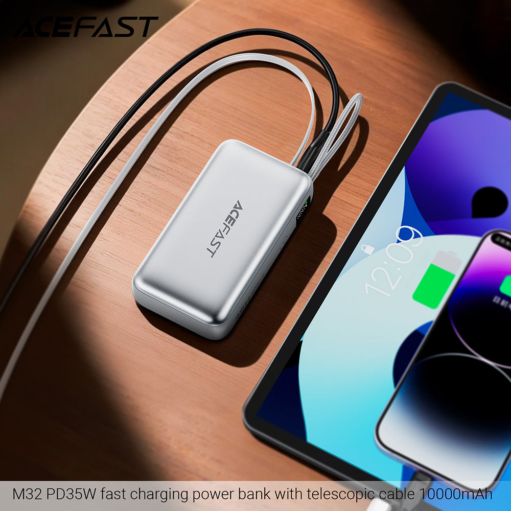 Zewnętrzna bateria Acefast M32, 10000mAh, 35W, PD, 2 x USB-C, Srebrna