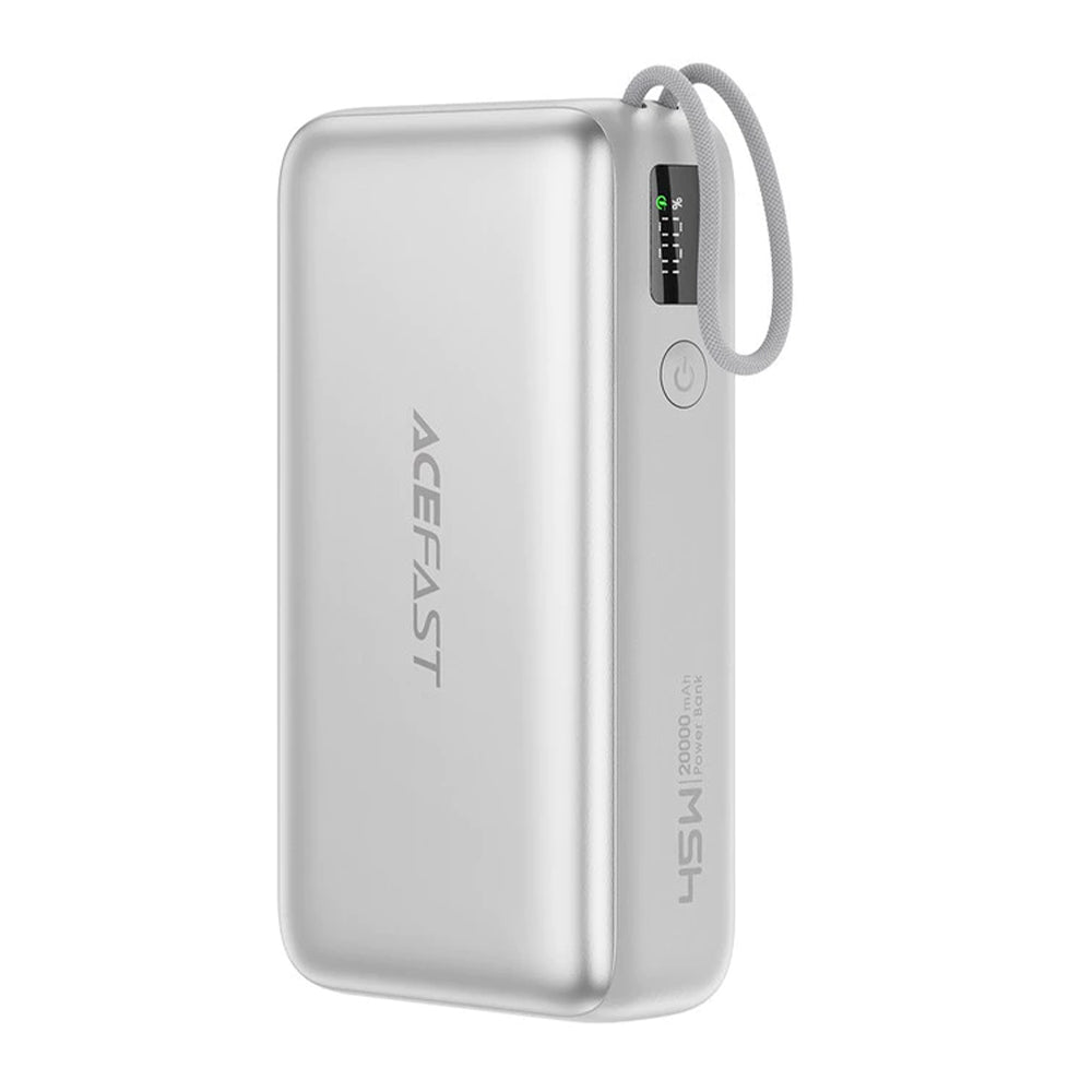 Zewnętrzna bateria Acefast M34, 20000mAh, 45W, QC + PD, 1 x USB-A - 2 x USB-C, Srebrna