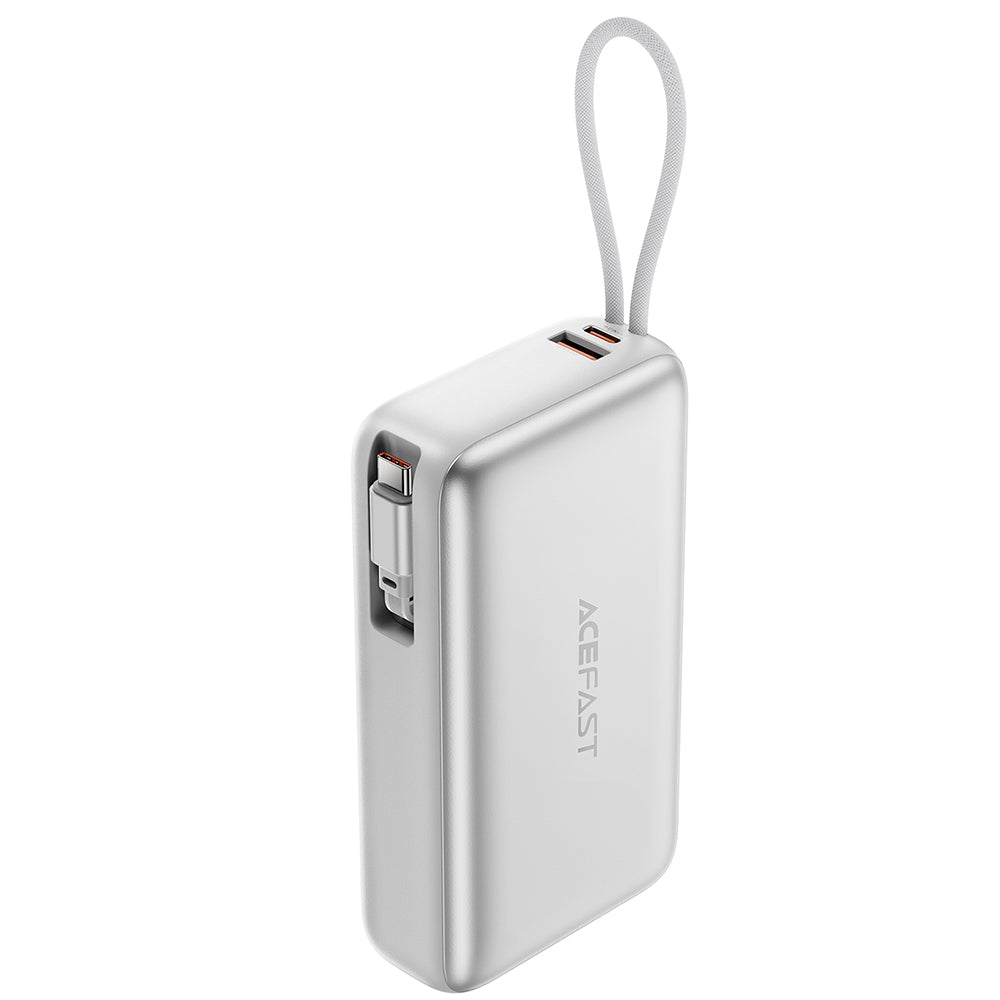 Zewnętrzna bateria Acefast M34, 20000mAh, 45W, QC + PD, 1 x USB-A - 2 x USB-C, Srebrna