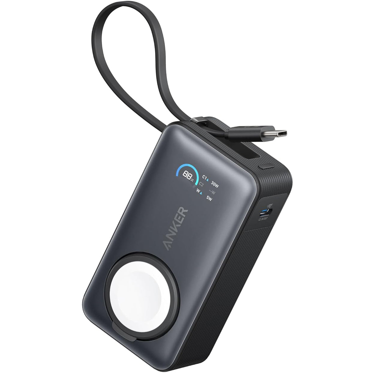 Zewnętrzna bateria bezprzewodowa Anker MagGo, 10000mAh, 35W, PD + QI, 1 x QI - 2 x USB-C, Czarna A1657011