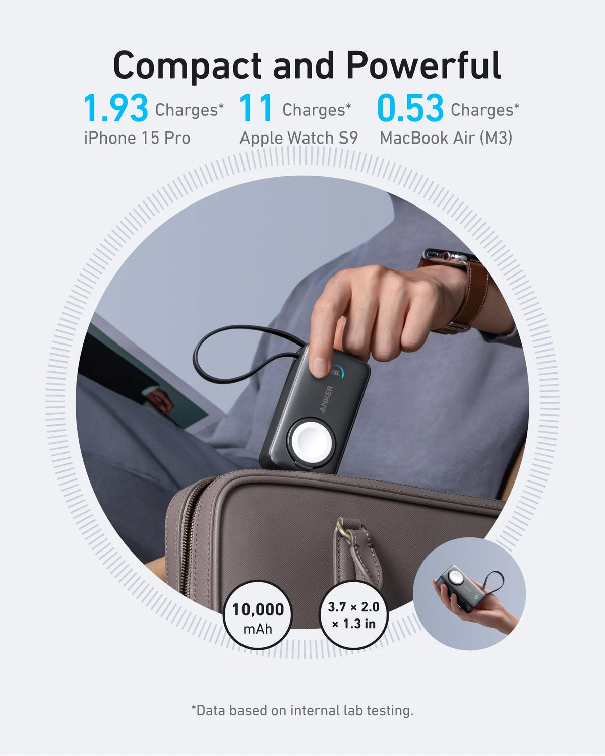 Zewnętrzna bateria bezprzewodowa Anker MagGo, 10000mAh, 35W, PD + QI, 1 x QI - 2 x USB-C, Czarna A1657011