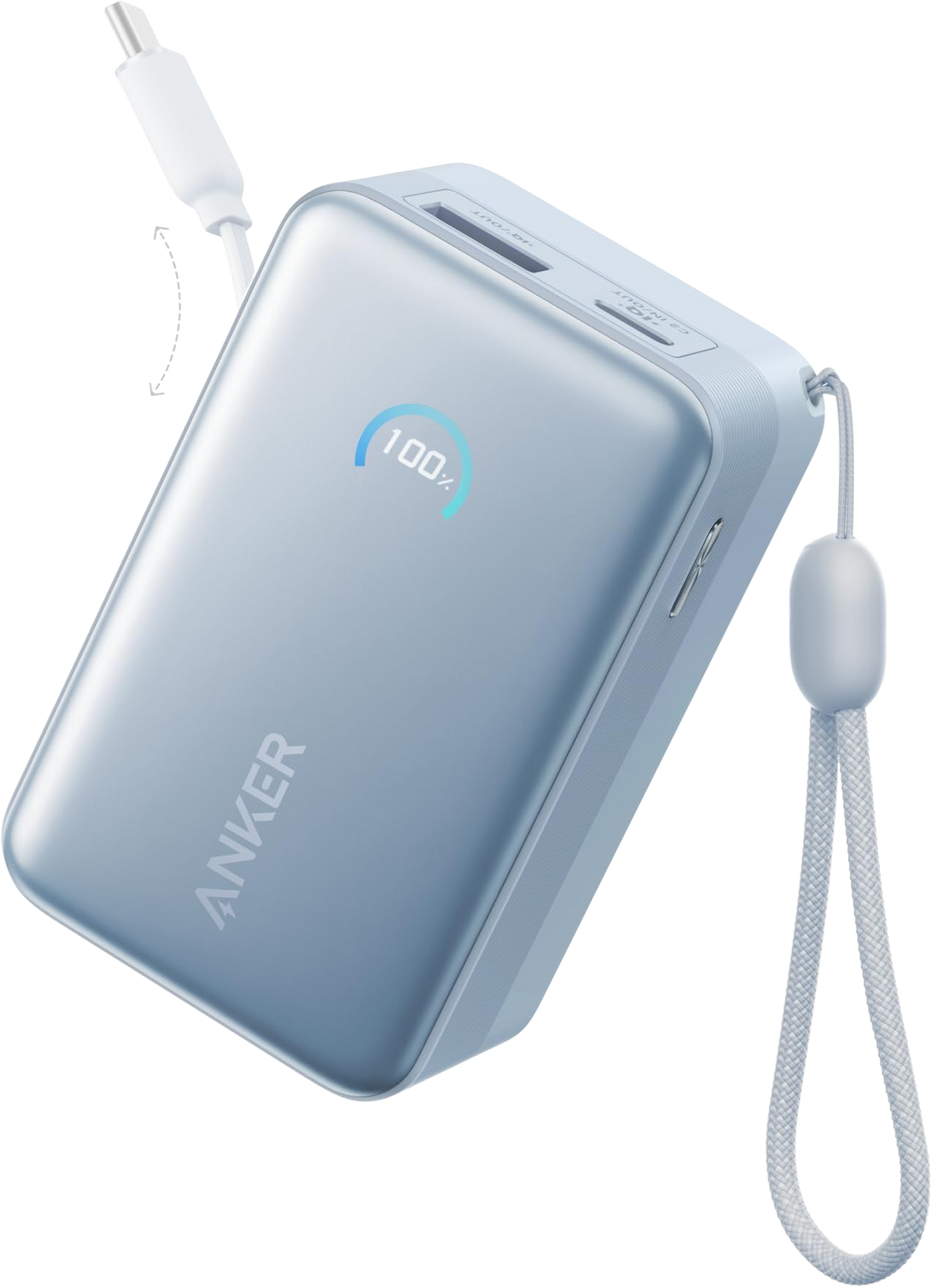 Anker Nano External Battery, 10000mAh, 45W, QC + PD, 1 x USB-A - 2 x USB-C, Blue