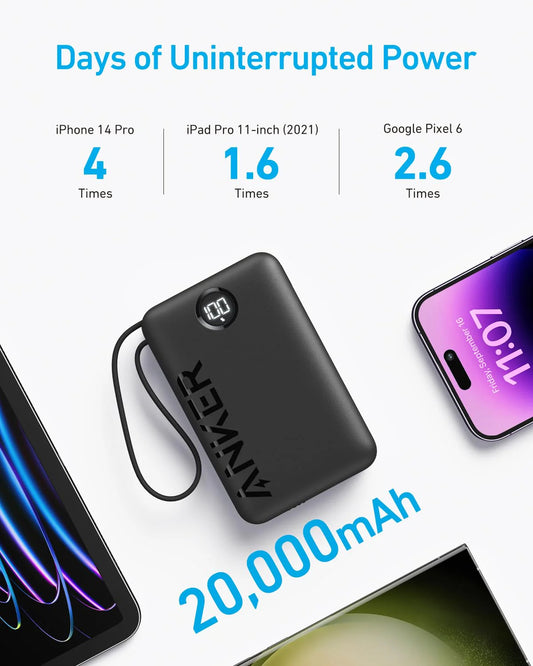 Bateria zewnętrzna Anker PowerCore 335, 20000 mAh, 22,5 W, QC + PD, 1 x USB-A - 2 x USB-C, czarna A1647G11