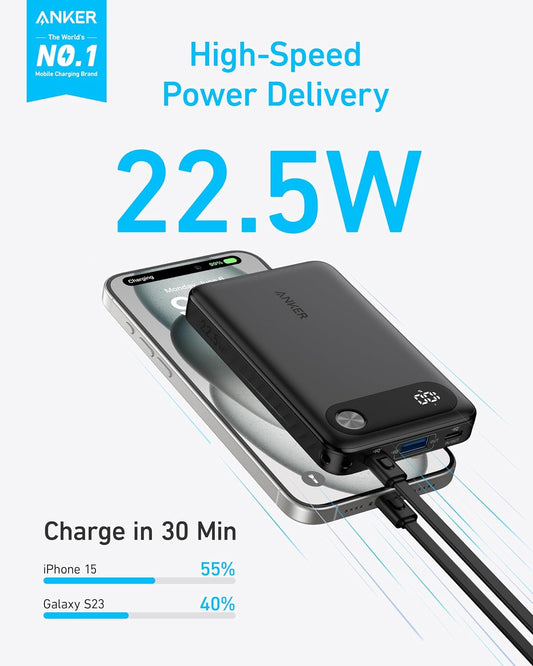 Bateria zewnętrzna Anker PowerCore, 10000 mAh, 22,5 W, QC + PD, 1 x USB-A - 2 x USB-C, czarna A1257G11