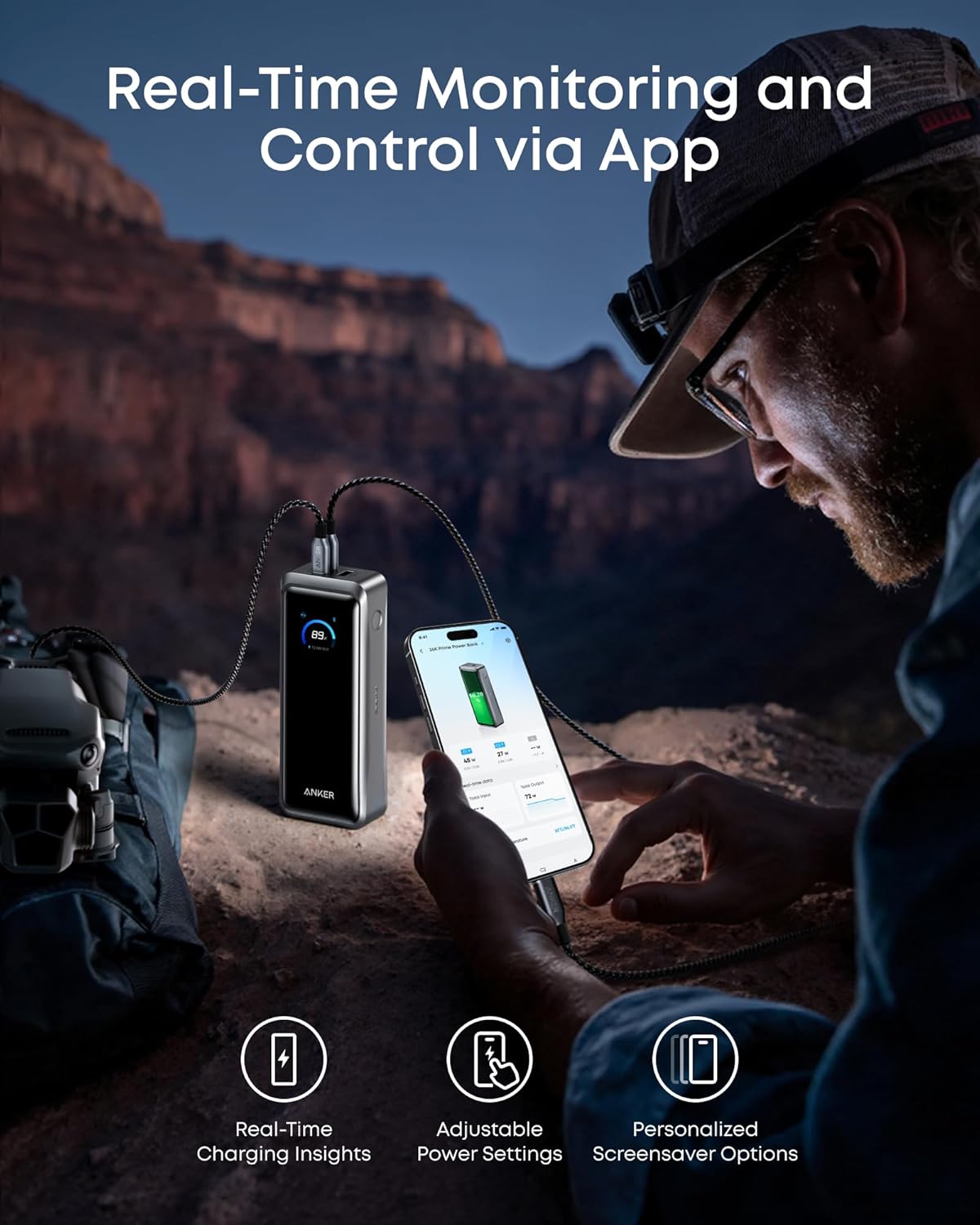 Anker Prime External Battery, 26250mAh, 300W, QC + PD, 1 x USB-A - 2 x USB-C, Black A110AH11