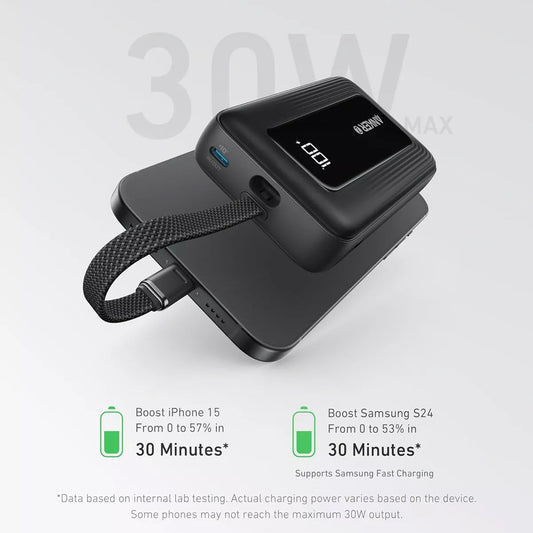 Zewnętrzna bateria Anker Zolo, 20000mAh, 30W, QC + PD, 1 x USB-A - 2 x USB-C, Czarna A1689H11