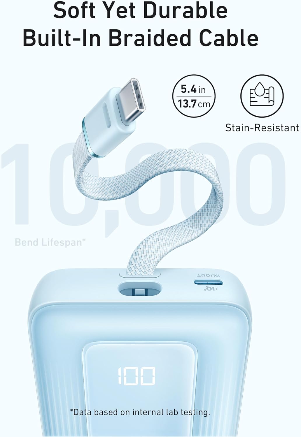 Zewnętrzna bateria Anker Zolo, 10000mAh, 30W, QC + PD, 1 x USB-A - 2 x USB-C, Niebieska A1688031